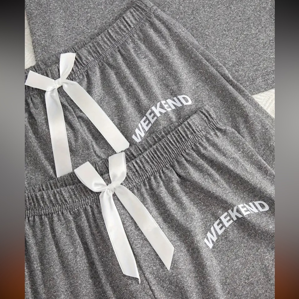 NEW 3-Piece Loungewear, PJ Set, Top, Shorts & Pants w/ WEEKEND" Print L - Picture 5 of 5